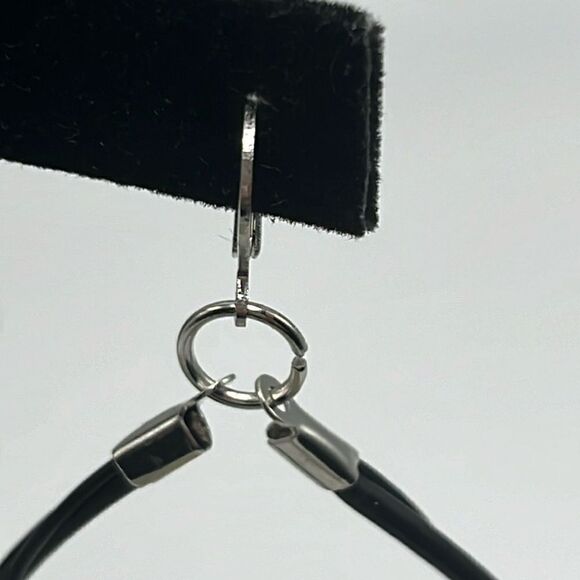Swarovski Crystal Black Two Leather Cord Dangle Earrings- Handmade NEW - Picture 7 of 10